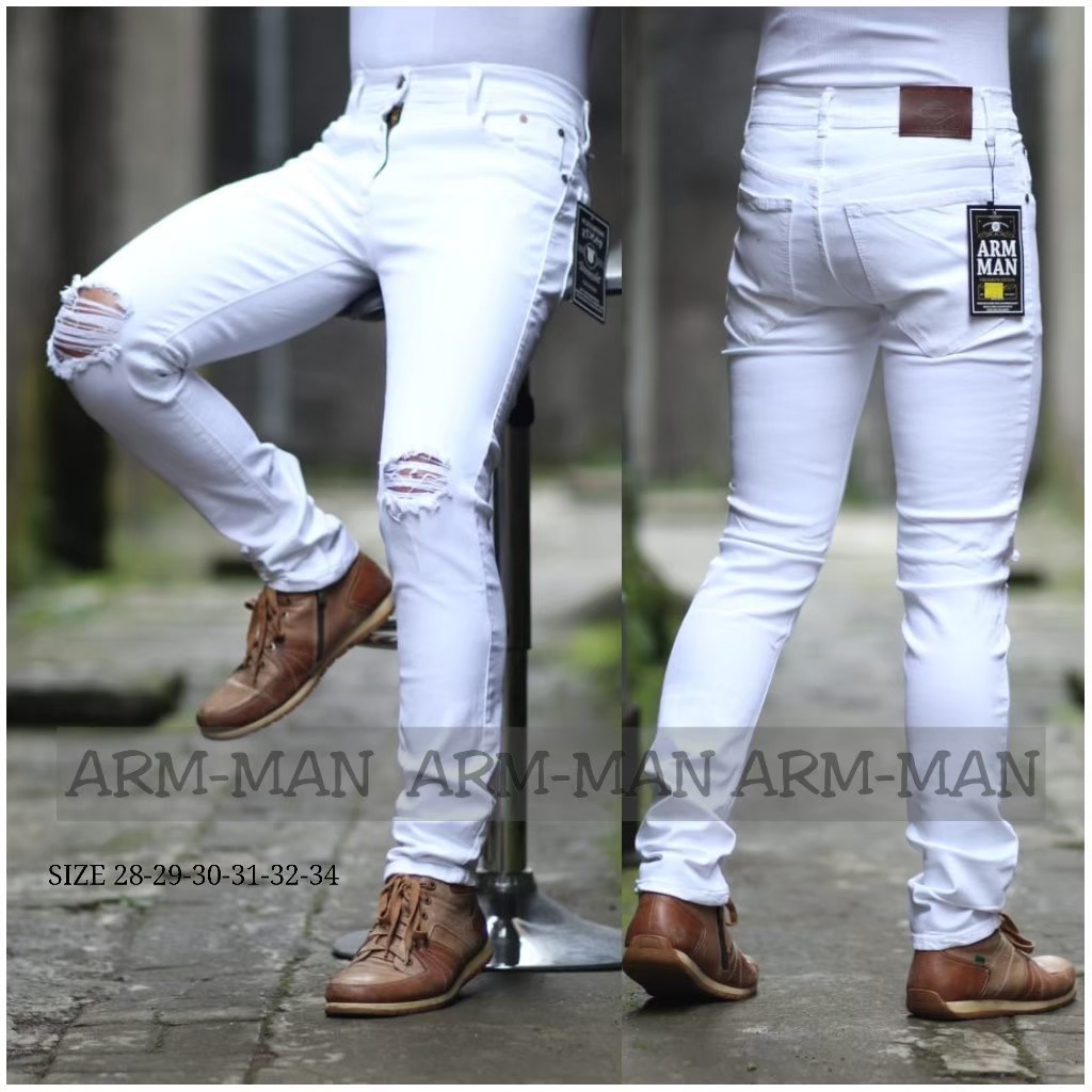 COD Celana Jeans Panjang Denim Putih White sobek Pria Clana Jeans Pensil SkIny 27-38