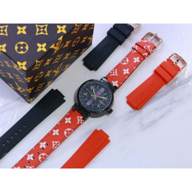 jam tangan kulit LV 2 tali