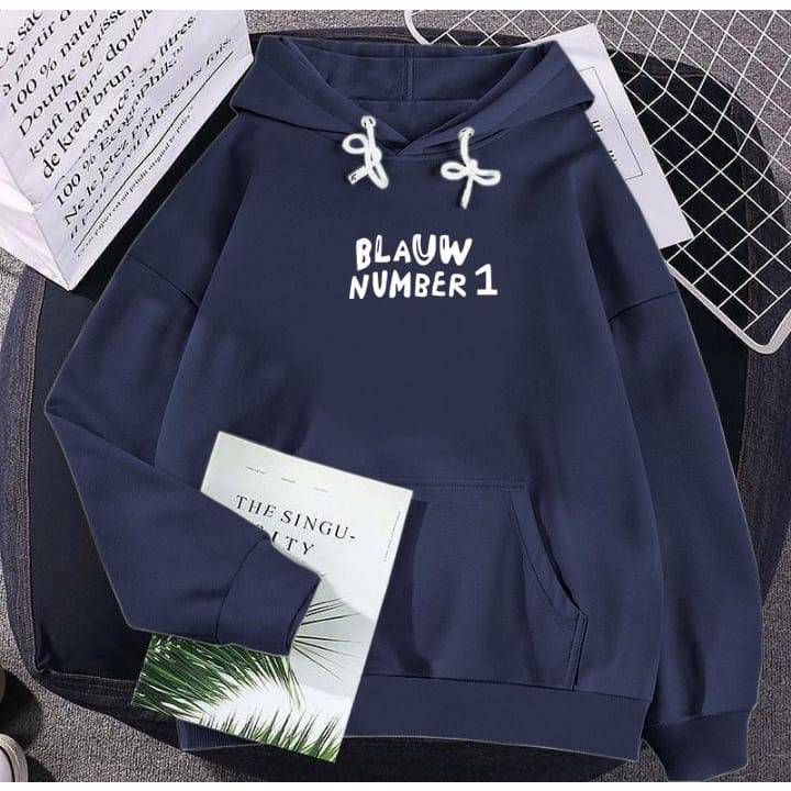 Blauw Number One Hoodie L XL XXL Atasan Wanita Pria Gaya Aesthetic