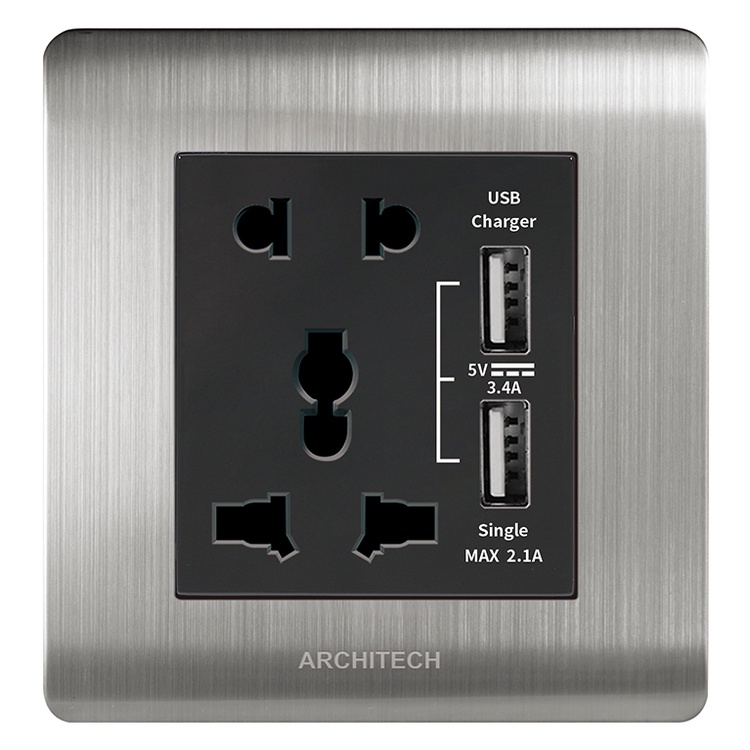 ARCHITECH PLATINUM B9 SILVER COLOKAN / SAKLAR USB / STOP KONTAK B9 NEW 2.3