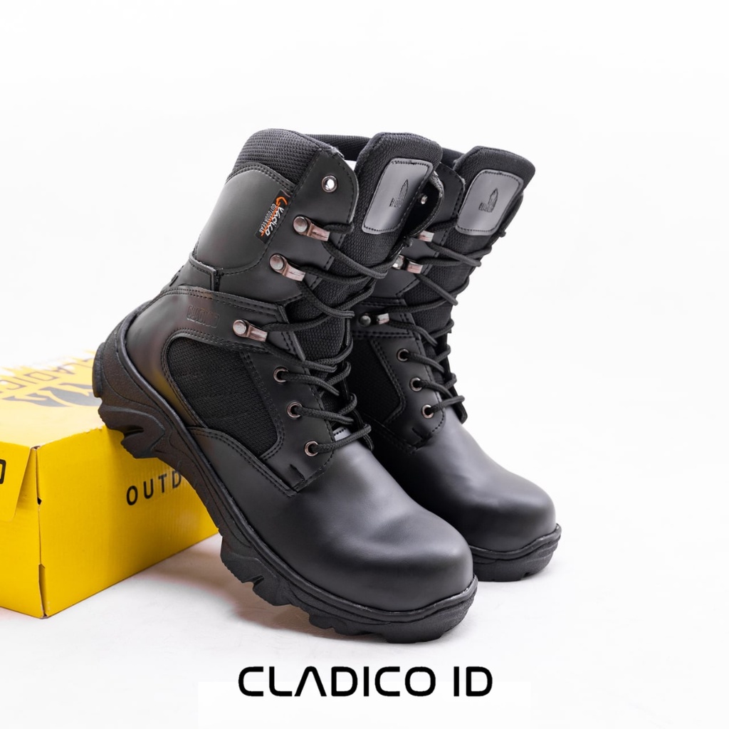 Sepatu Safety Boots PDL Tinggi Ujung Besi Dengan Resleting dan Tali Sefty Shoes Pria Cladico Rockwell High Quality Premium Outdoor Touring Proyek Kerja Lapangan