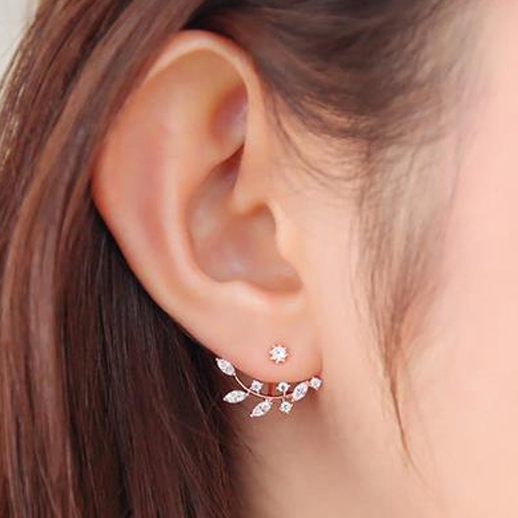 Hu Hu Hu Hu Hu Alat Bantu Pasang Kacamata♡ Anting Tusuk Bentuk Daun Hias Cubic Zirconia Untuk Wanita