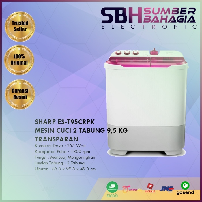 SHARP ES-T95CR MESIN CUCI 2 TABUNG 9,5 KG TRANSPARAN (KHUSUS BANDUNG)