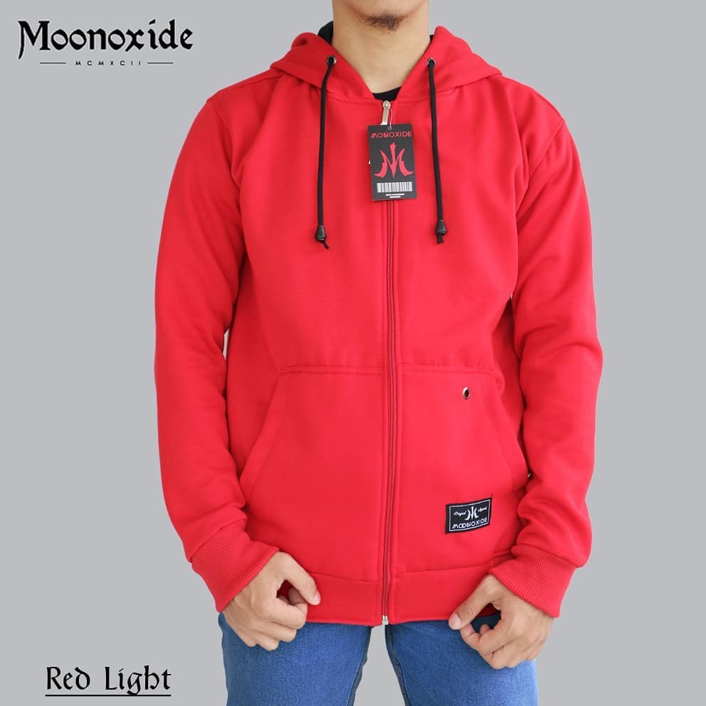 BEST SELLER Sweater Pria Moonoxide Zipper / Jaket Pria Hoodie Original Distro Fleece Tebal Merah Cab