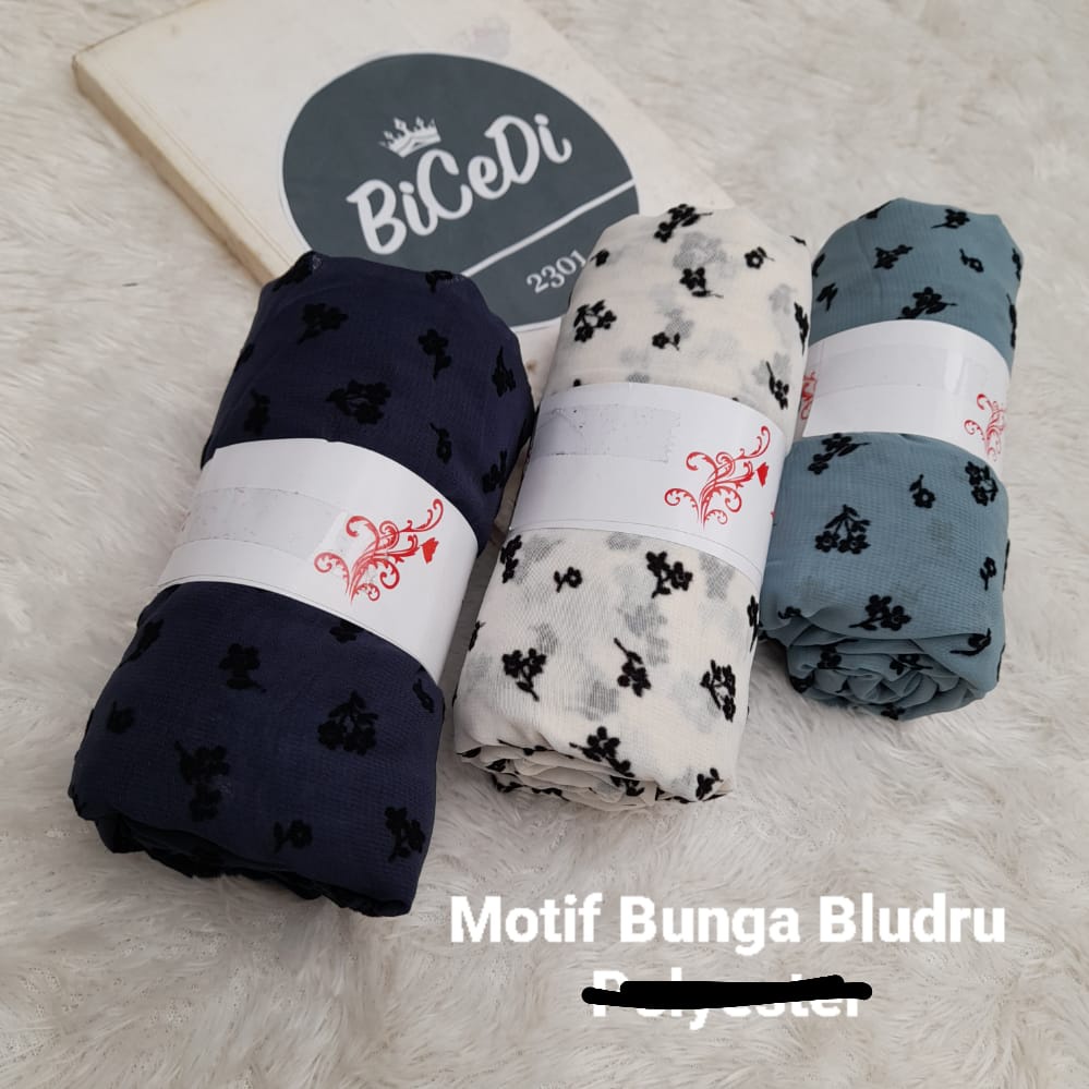 Pashmina motif simple / Jilbab pashmina motif bagus timbul 3d bunga bludru