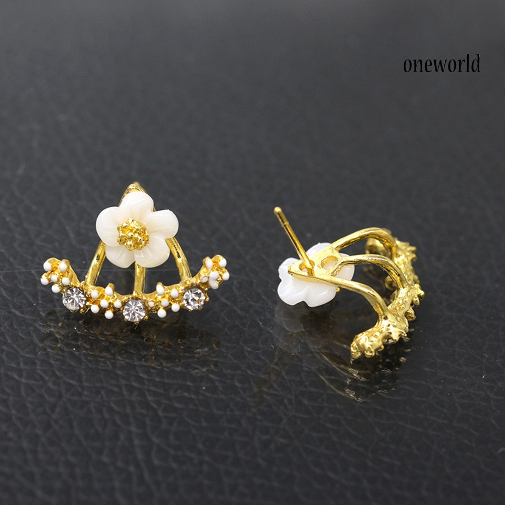 OW@ Women Fashion Rhinestone Inlaid Daisy Stud Earrings Ear Jacket Jewelry Gift