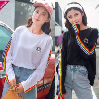 LAND SWEATER RAINBOW  BAJU  GARIS PELANGI BAJU  WANITA 