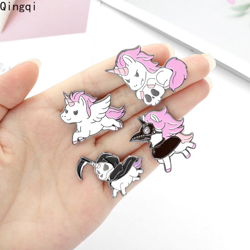 Pin Bros Enamel Bentuk Kartun Hewan Kuda Warna Pink Untuk Hadiah