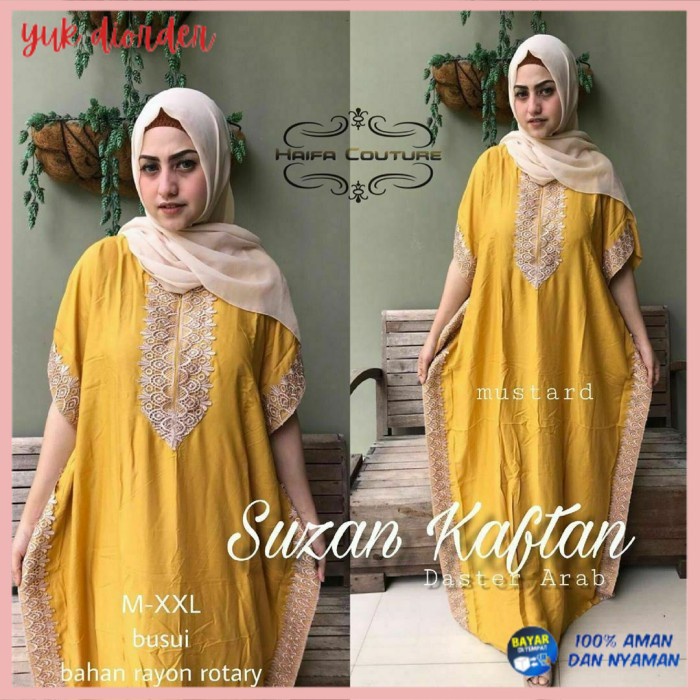 ✨ BISA COD ✨ Daster/Daster Renda/Daster xxxl/Daster Arab/Daster Jumbo/Suzan Kaftan - Mustard