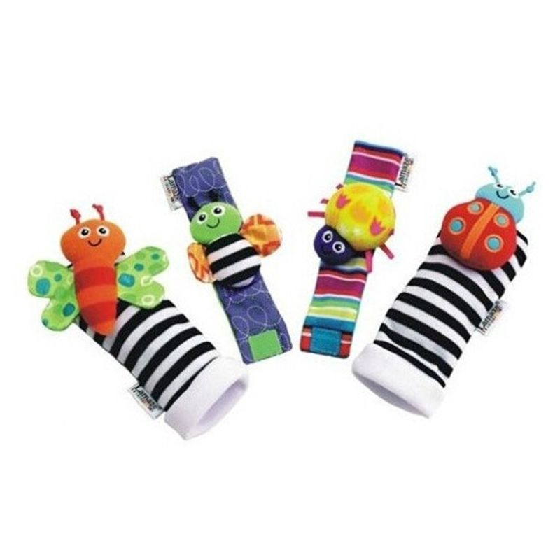 4pcs set Cute Animal Infant Baby Kids Hand Wrist Bell Foot Sock Rattles Soft Toy