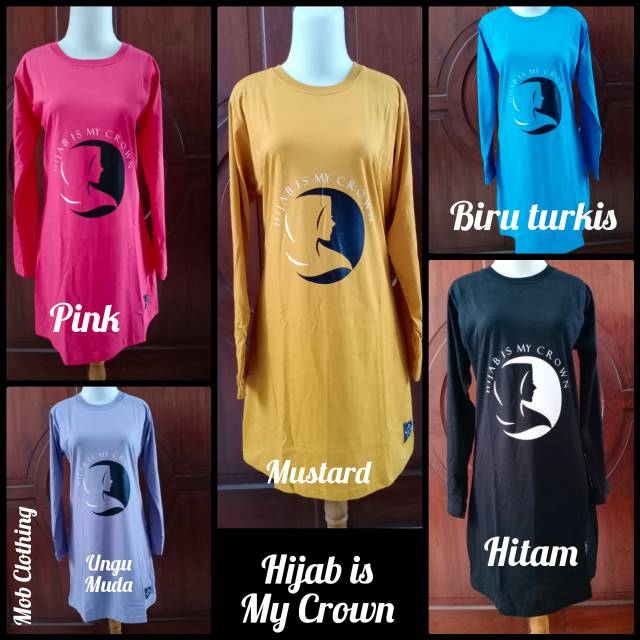 Pre Order Kaos Polos Sablon &quot;Hijab Is My Crown&quot; Tunik Muslimah bisa pilih warna