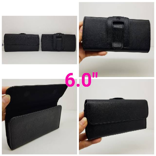 Sarung Kulit Pinggang Hp UNIVERSAL 5.0&quot; / 5.5&quot; / 6.0&quot; Posisi TIDUR / 2 SLOT CARD 6.0/6.5 MENDATAR Leather Flip Magnet