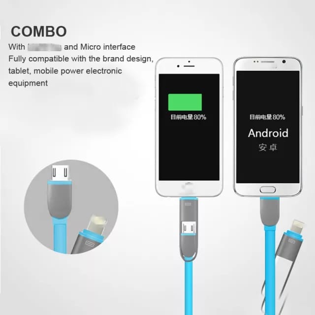 KABEL DATA CASAN MICRO USB PLUS IPHONE KABEL DATA CASAN HP 2IN1 PANJANG KABEL 1 METER 2IN1 CELL CHARGING CABLE