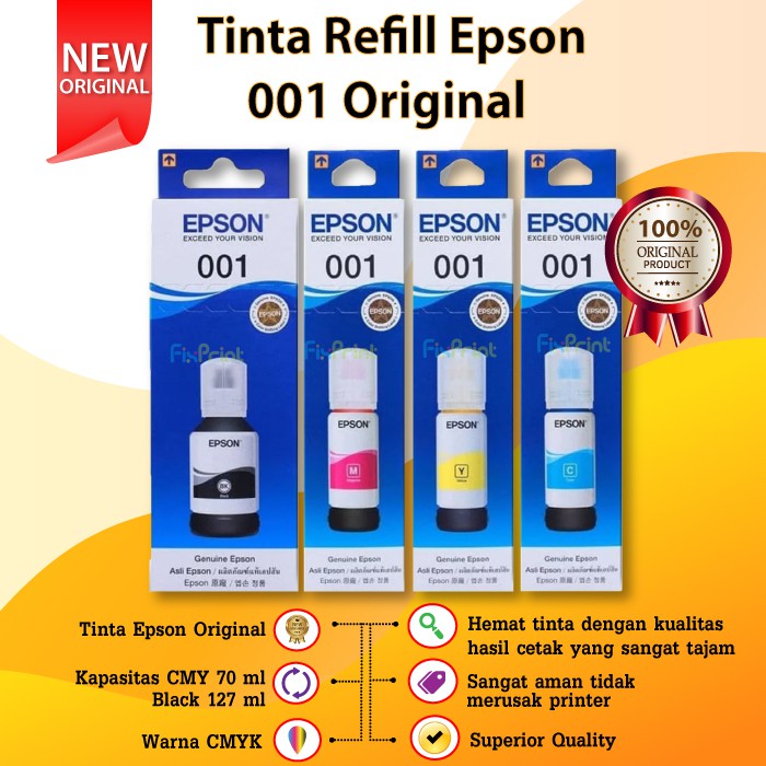 1 SET CMYK Tinta Refill Epson 001 Original Ink Bottle Printer Inktank L4150 L4160 L6160 L6170 L6190