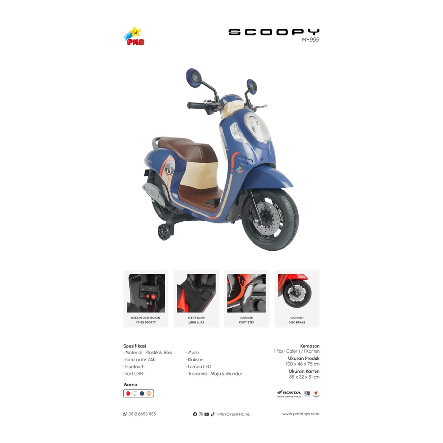 Motor Aki M999 Honda Scoopy - Official Licensed by Honda, mainan anak, motor anak, motoran anak murah