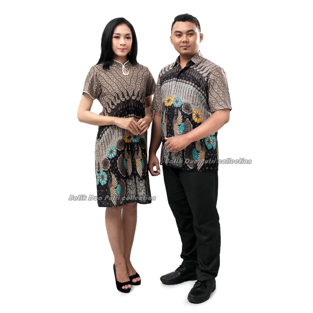 Couple Batik - Dress Wanita - Kemeja Pria S-M-L-XL-XXL-3L-4L-5L Batik Dua Putri Collection