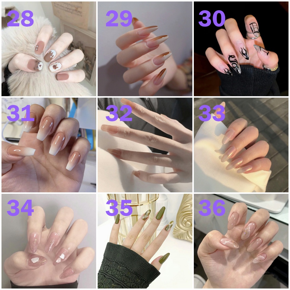 24pcs / Set stiker kuku palsu anti nail air 3d imlek kuku palsu murah pengantin panjang pendek anak bening polos wedding kaki manikur set nail sticker art