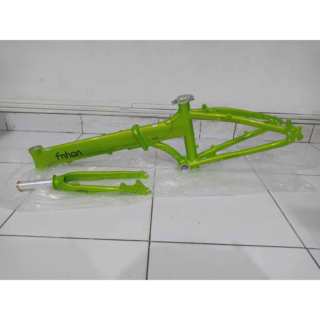 Frame Set &amp; Handle Post HP FNHON BLAST Hijau Discbrake 20 inch Db Sepeda Mangga Muda Alloy Disk