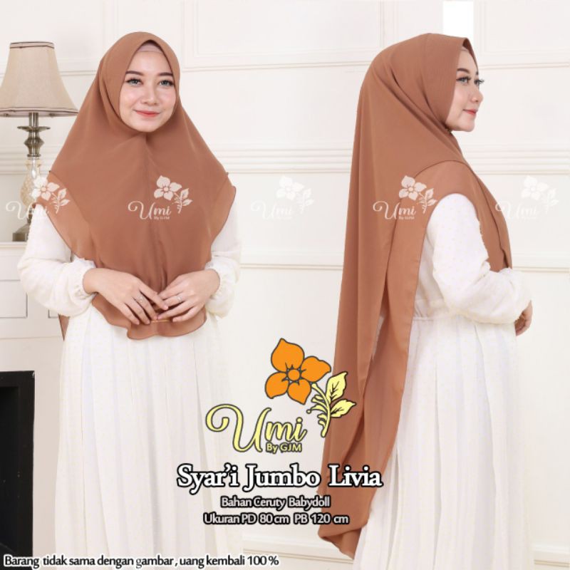 Hijab|Jilbab Instan Khimar 2 Layer Ceruty Babydoll Original By GJM Hijab Khimar Livia Jumbo