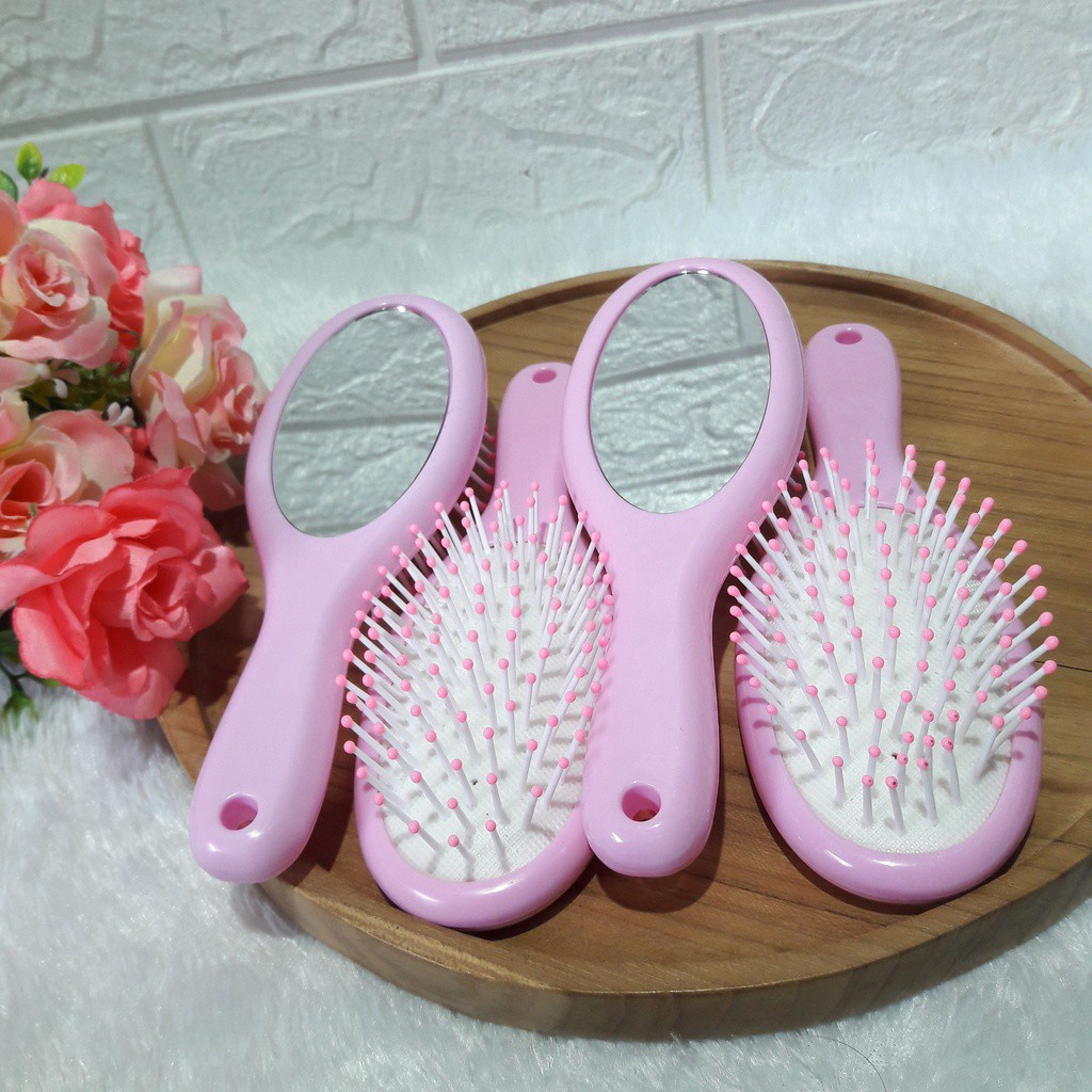1424 / Sisir rambut anak perempuan model bulat plus kaca cermin