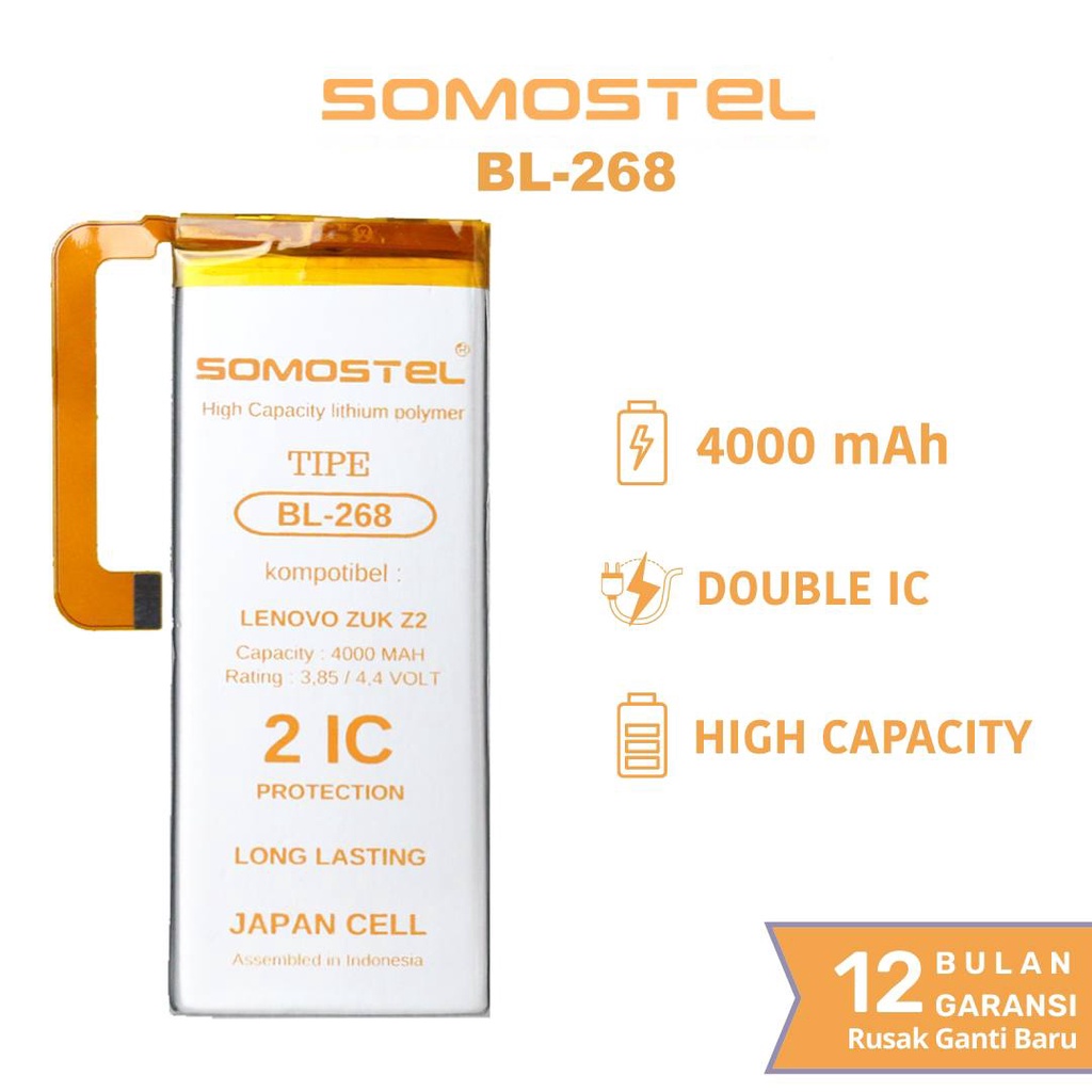 Somostel - BL268 Lenovo Zuk Z2 Batrai Baterai Batre