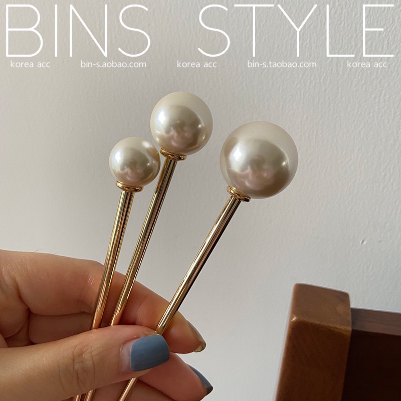 Korean Hair Pins Round Ball Metal Stick Lollipop Shape Cepol Kucir Sanggul Rambut Chinese Hair Bun  Mutiara Tusuk Konde Gold Pearl