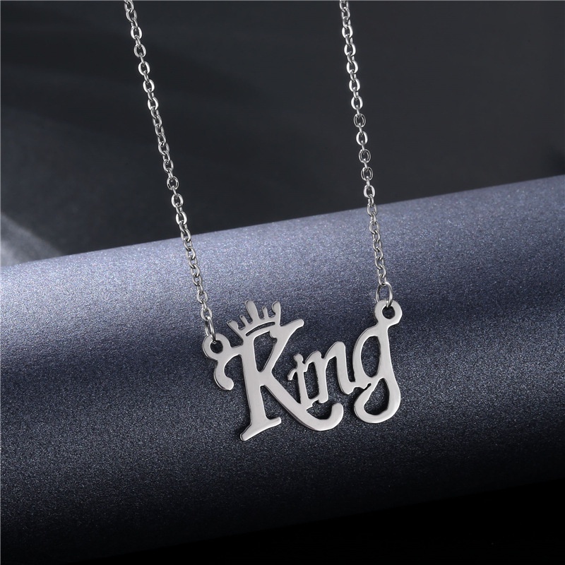 Hipster hip hop stainless steel kalung mengkilap liontin RAJA surat kepribadian fashion merek klavik