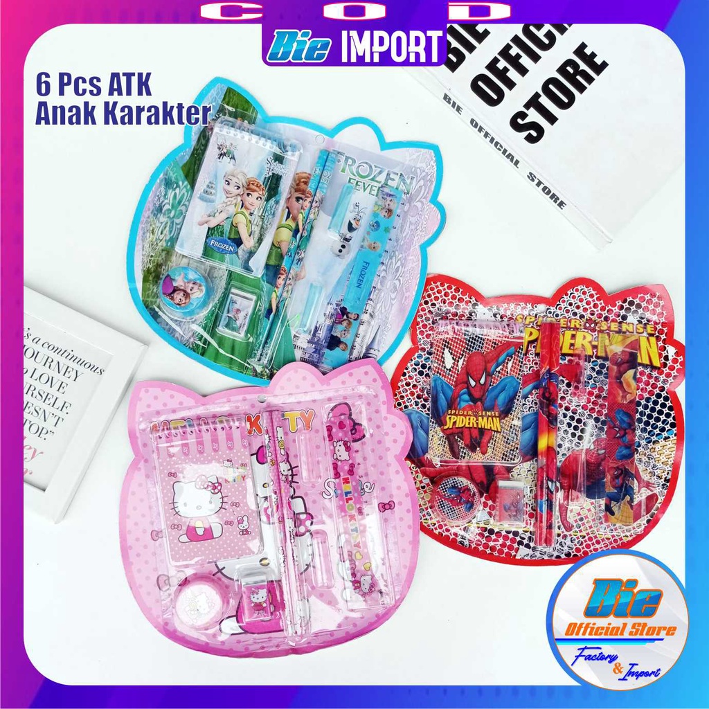 6 Pcs Alat Tulis Sekolah Anak Set Crayon Karakter Impor Best Seller