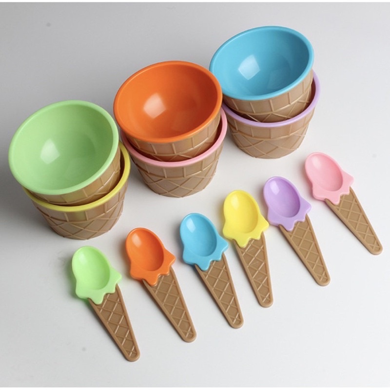 Mangkok Es Krim Mangkuk Cemilan Ice Cream Bowl Set Mangkok Sendok 0724