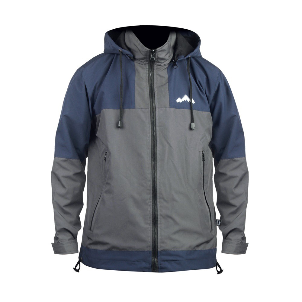 Jaket Taslan Outdoor Waterproof, Pria Wanita, Jacket Windbreaker Zipper Two Navy Grey