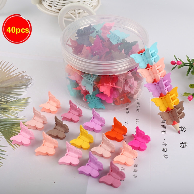 40Pcs Jepit Rambut Mini Bentuk Kupu-Kupu Warna-Warni