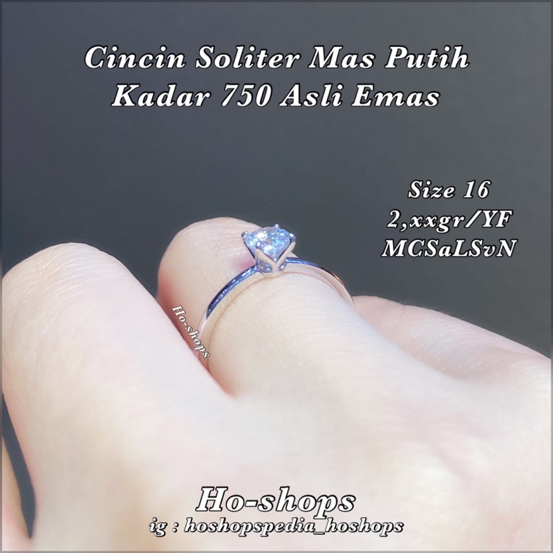 Cincin Soliter Mas Putih Kadar 750 Asli Emas Size 16