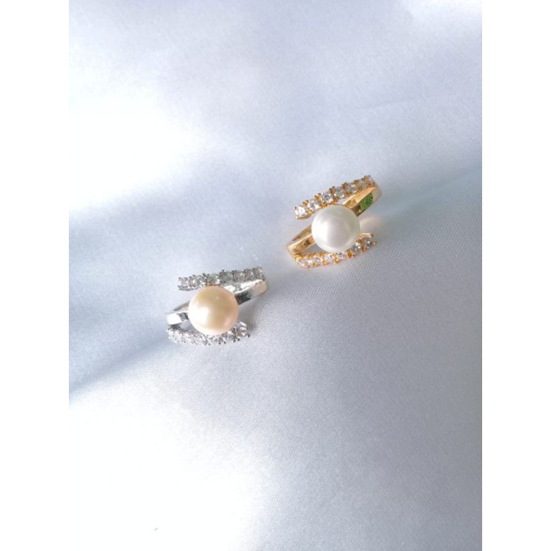Cincin simple mutiara lombok|cincin rhodium lapis emas mutiara asli lombok|cincin lapis emas terbaru