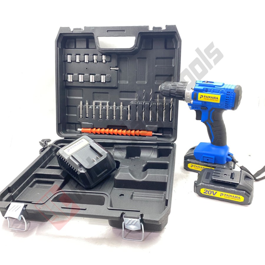 PANAHA 20V Cordless Impact Drill Set 20 V Bor Baterai Besi Kayu Obeng Tanpa Kabel