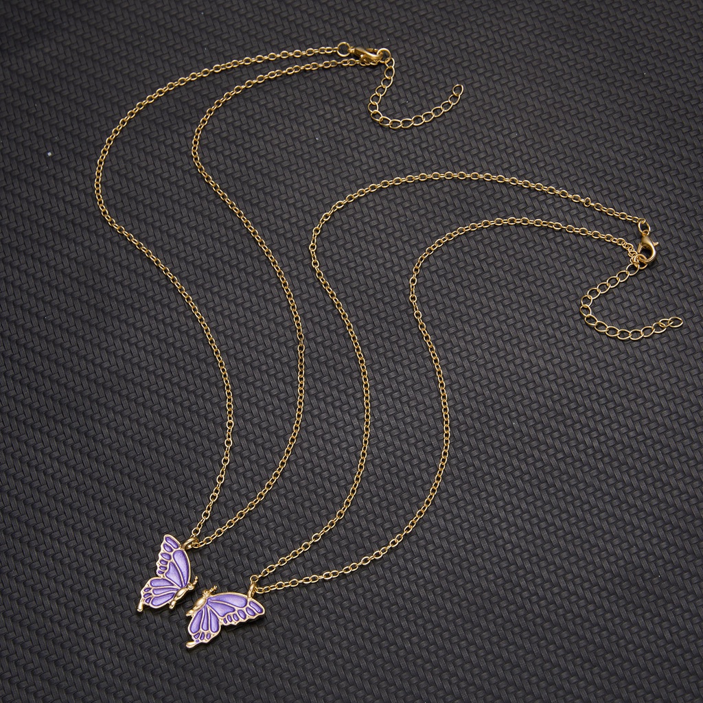 AY(CN) Kalung Choker Rantai Ganda Liontin Kupu-Kupu Warna-Warni Untuk Aksesoris Perhiasan Wanita