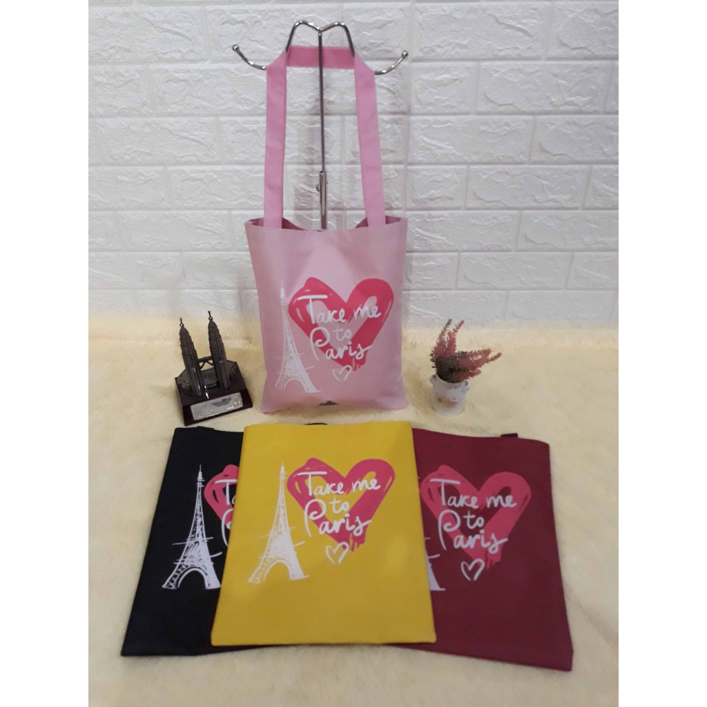 YA 487 - PARIS LOVE TAS TOTEBAG / TOTEBAG SABLON / TOTEBAG KULIAH