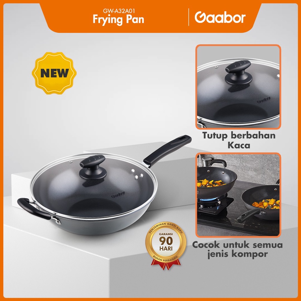 Gaabor Panci Penggorengan Wok Anti Lengket bahan Teflon 32 cm non-stick frying pan/ GW-A32A01