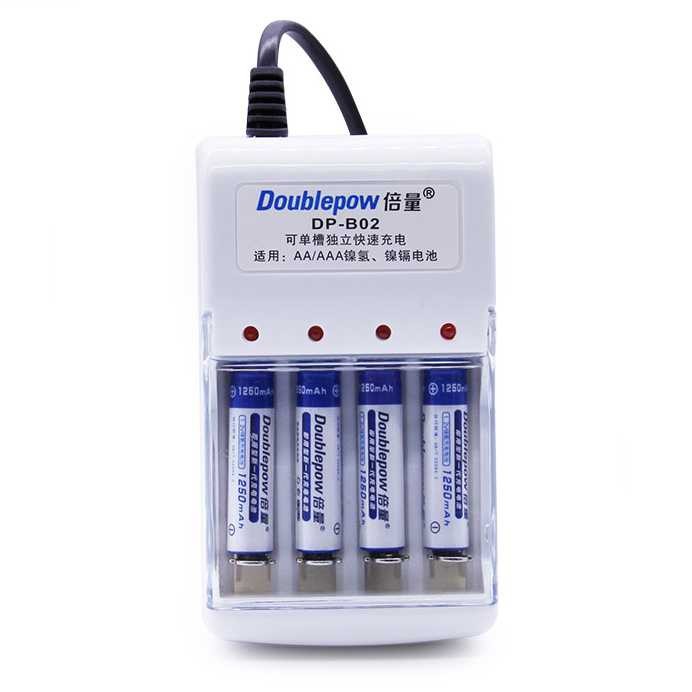 Terbaru ! DOUBLEPOW Charger Baterai 4 slot AA/AAA with 4PCS AAA 1250mAh - DP-B02