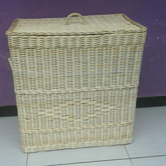 keranjang rotan tutup kotak persegi panjang besar jumbo laundry penyimpanan barang 60x40x60 cm