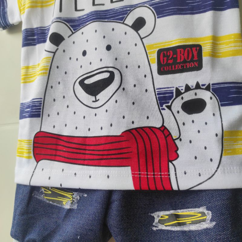 SNI Hello Bear Setelan baju celana jeans anak bayi SSL