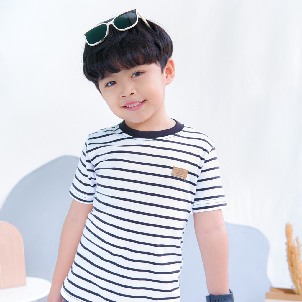 Kaos Stripe Garis Anak Laki Laki Perempuan Branded Unisex Original Premium | Mevla Kids - Uzuki White