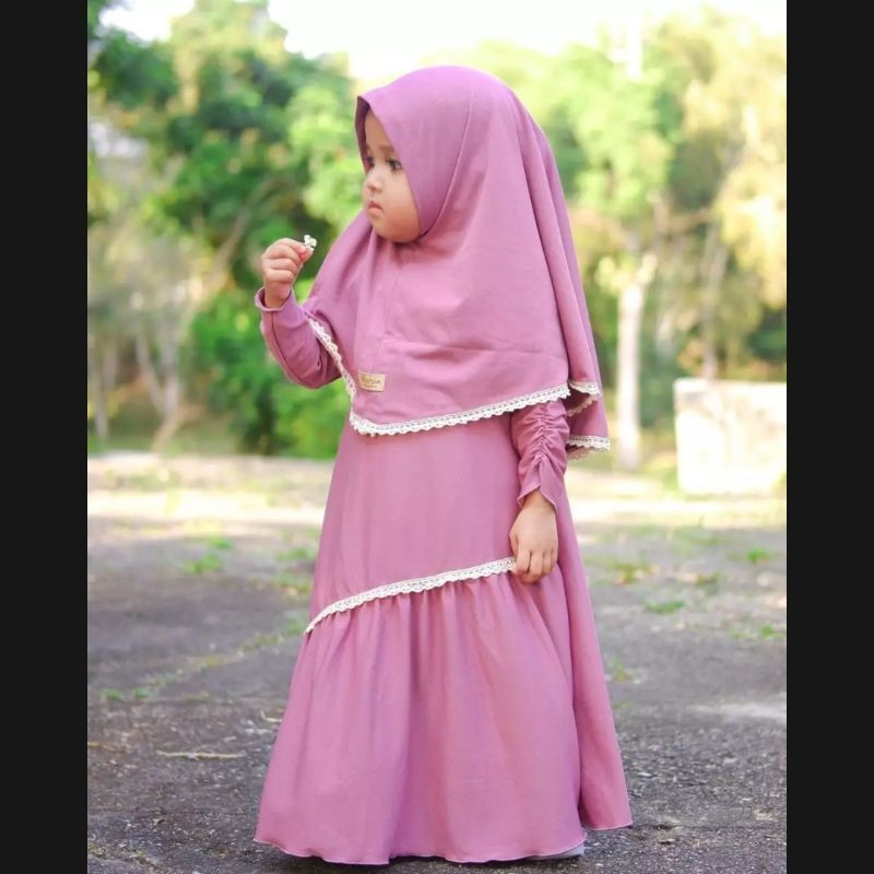 Gamis Zhafira Set Hijab Anak Perempuan Usia 2-7 Tahun |Setelan Busana Bju Syari Bayi Terbaru 3-5 Thn |Stelan Pakaian Tanggung Little Pineapple Baju Muslim Lucu