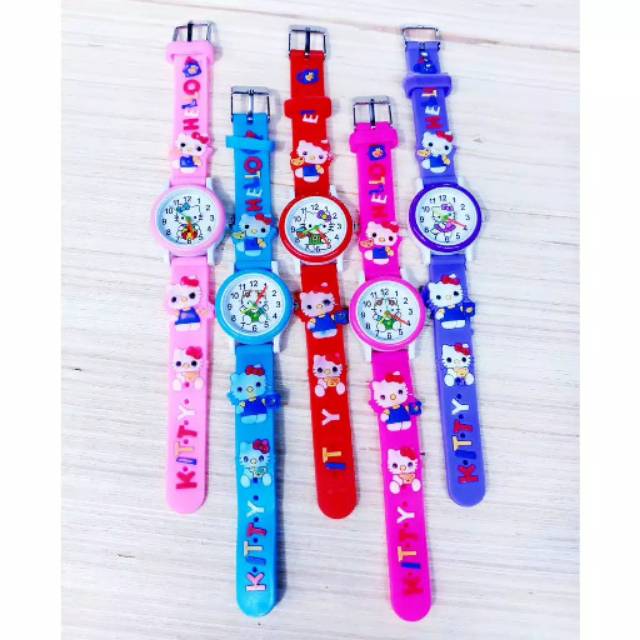 (Dikirim Dari Jakarta)Jam Tangan Anak&quot; Timbul Hellow Kitty Strap Karet(Terima Cod)