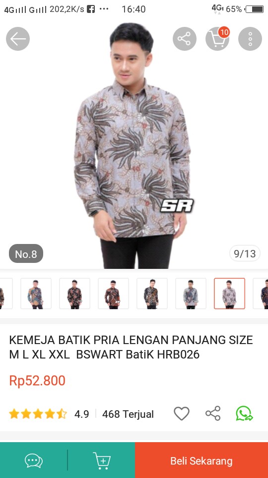 Kemeja Batik Pria Lengan Panjang Size M L Xl Xxl  Bswart Batik Hrb026 Kenongo Hem Panjang Padi