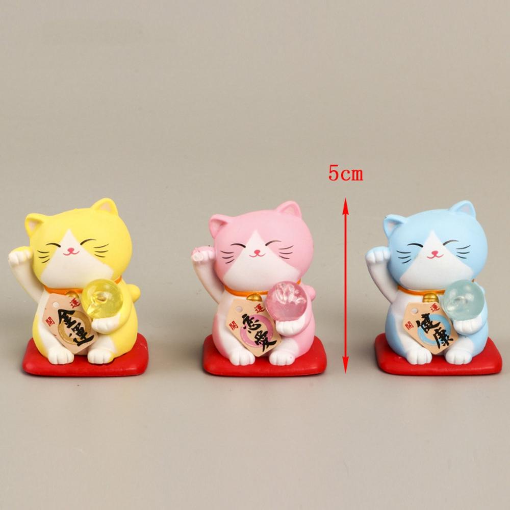 [Elegan] Lucky Cat Figurine 3D Kartun Hadiah Mobil Desktop Ornamen Kaca Dekorasi Decoration Craft