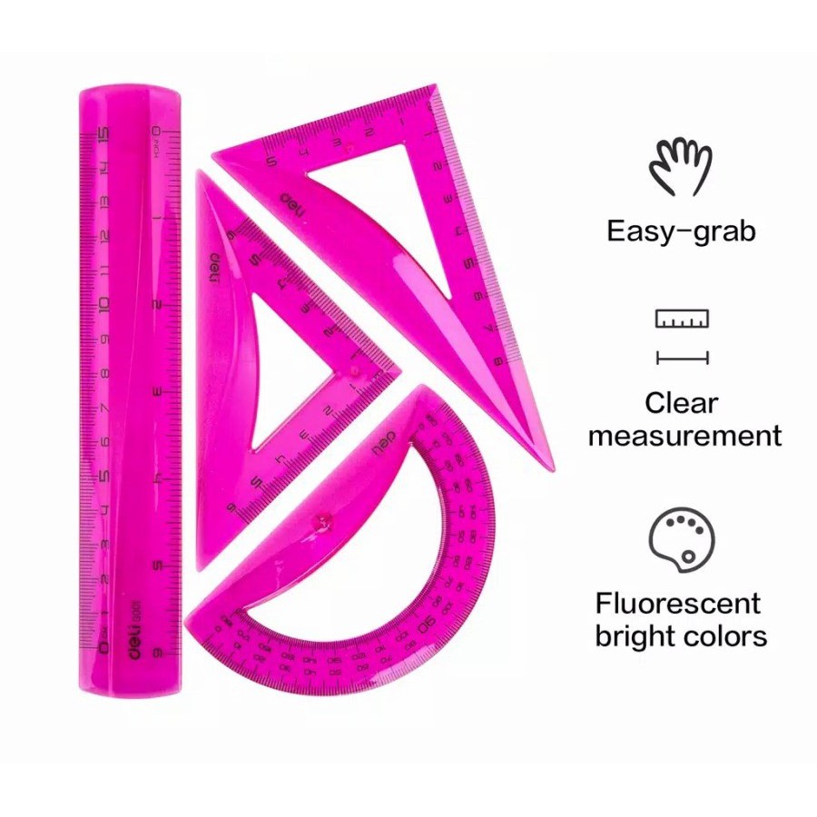 

PENGGARIS MISTAR SET SEGITIGA ANAK DELI G006 WARNA BAGUS TEBAL 15 CM PLASTIK