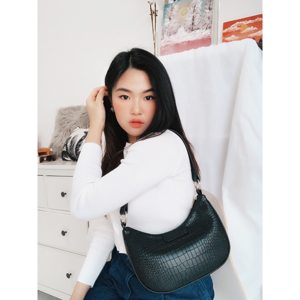Nonataliashop - Nara Croco Tas Bahu / Baguette Bag (Free 2 Huruf)