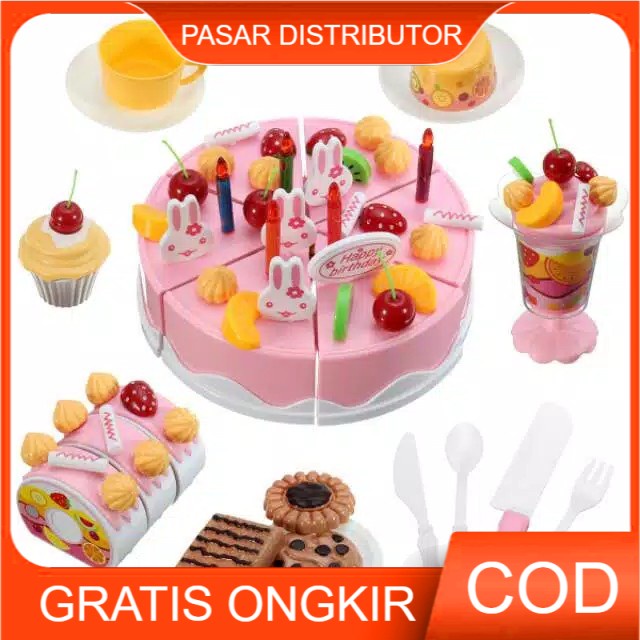 MAINAN DIY FRUIT CAKE PINK BESAR 75 PCS - MAINAN KUE ULANG TAHUN