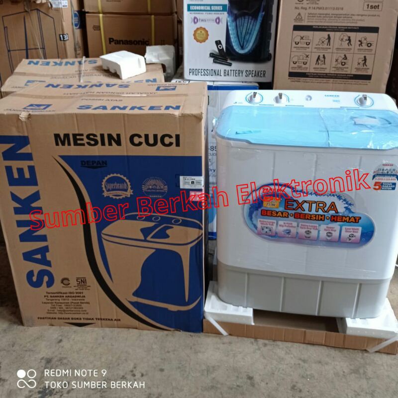 Mesin Cuci Sanken TW 9110 2 tabung 8 kg 7,5 kg basah low watt paris series promo bandung
