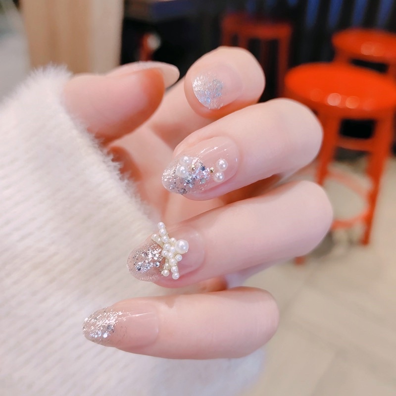 Kuku Palsu 【B85，lem cair】Nikah kuku Wedding False Nailart Pengantin Tangan